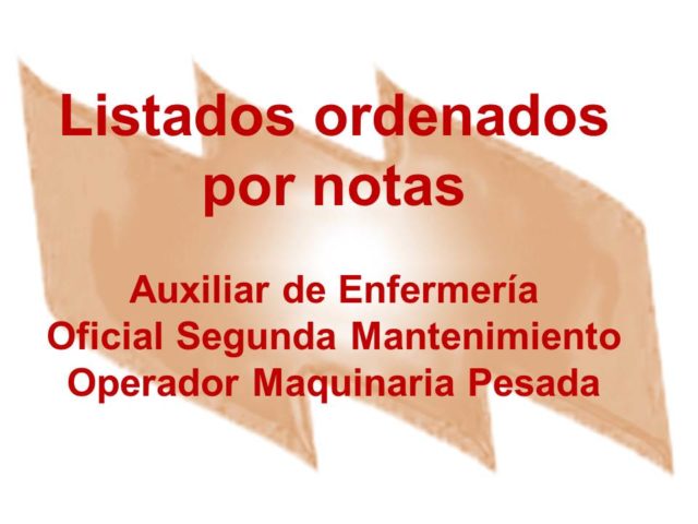 Proceso selectivo, listados ordenados por orden de puntuación. Auxiliar de Enfermería, Oficial Segunda, Operador Maquinaria Pesada Proceso selectivo, listados ordenados por orden de puntuación. Auxiliar de Enfermería, Oficial Segunda, Operador Maquinaria Pesada
