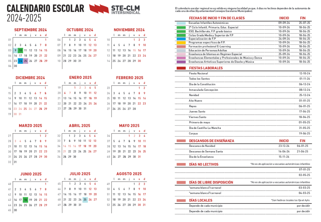 Calendario escolar 2024 a 2025 castilla la mancha
