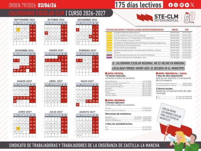 📅 CALENDARIO ESCOLAR | Curso 2026-2027 en Castilla-La Mancha